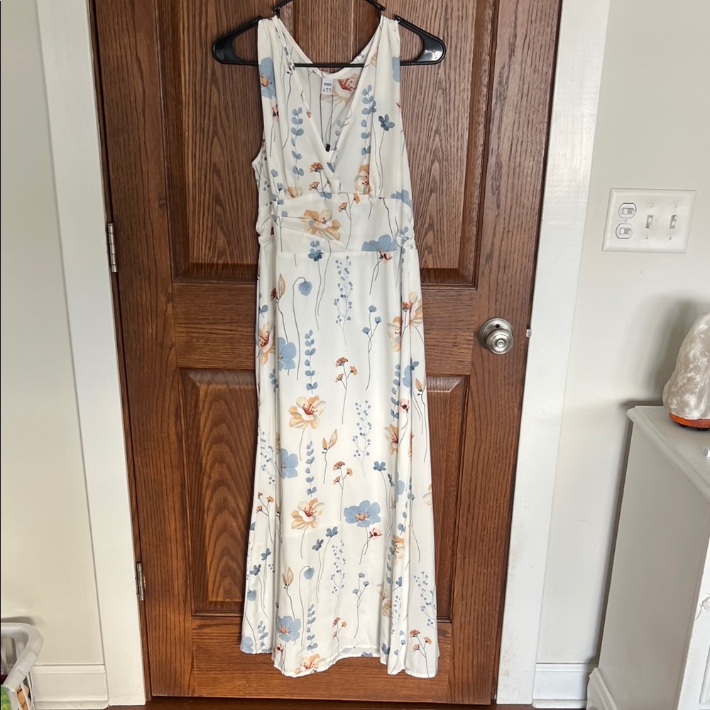 Floral Maxi Dress in Cream and Blue